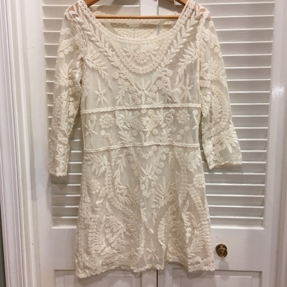 Express Cream Lace Boho Dress or Long Shirt EUC - Picture 2 of 8